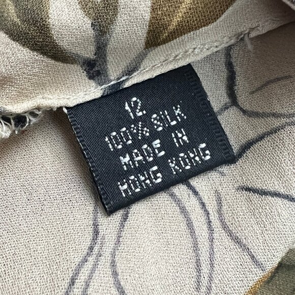 Vintage 100% Silk Novelty Print Floral Foliage Shirt Mini Midi Dress Long Sleeve - Picture 5 of 7